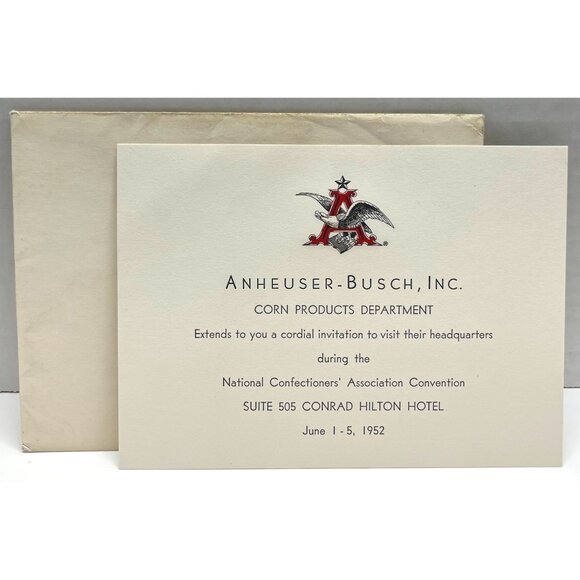 Vintage 1952 Anheuser Busch Invitation with Envelope Beer Company Ephemera - Picture 7 of 7